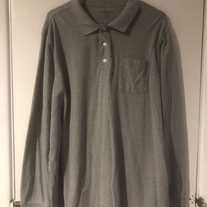 Gray knit long sleeved polo